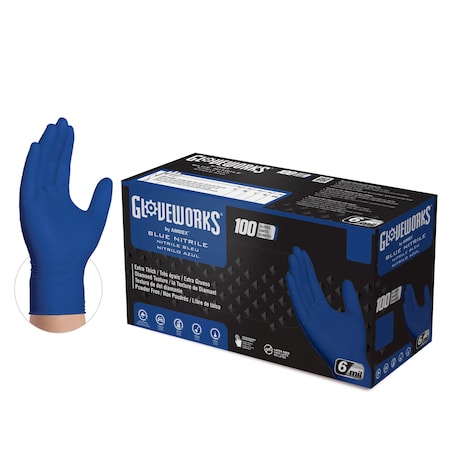 Gloveworks Disposable Gloves, 6 mil Palm, Nitrile, Powder-Free, L, 1000 PK, Royal Blue GWRBN46100